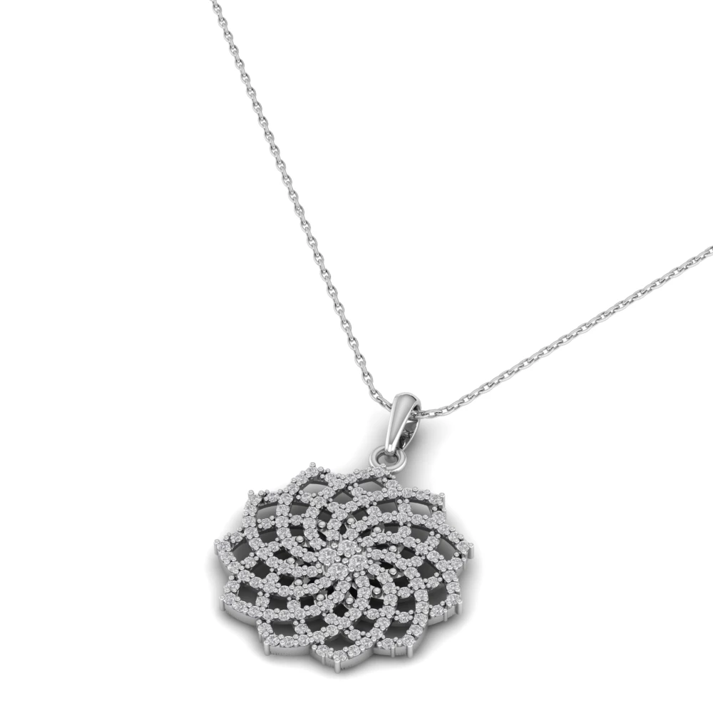 Pargold Solid Gold Floral Filigree Charm Pendant Necklace -Silver_Diamond_Diamond_Static_Silver