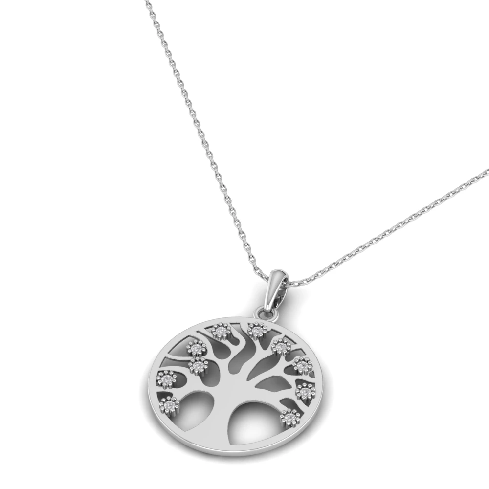 Pargold Solid Gold Arboreal Splendor Pendant Necklace -Silver_Diamond_Diamond_Static_Silver