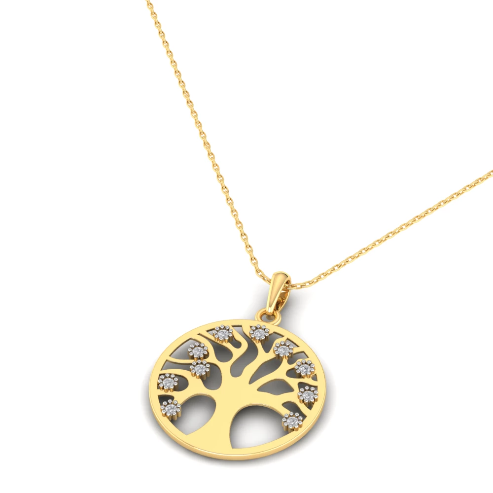 Pargold Solid Gold Arboreal Splendor Pendant Necklace -Gold_Diamond_Diamond_Static_Gold