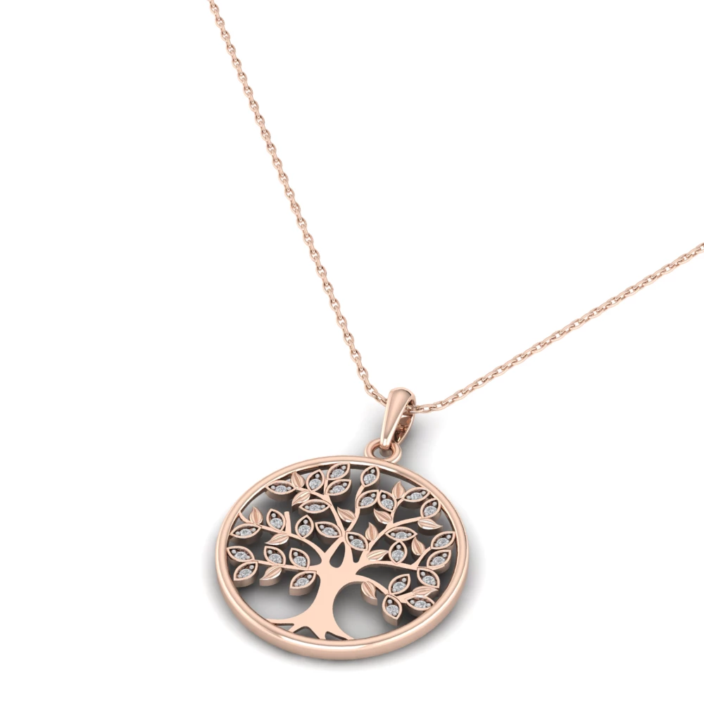 Pargold Solid Gold Tree of Life Radiance Pendant Necklace -Rose_Diamond_Diamond_Static_Rose