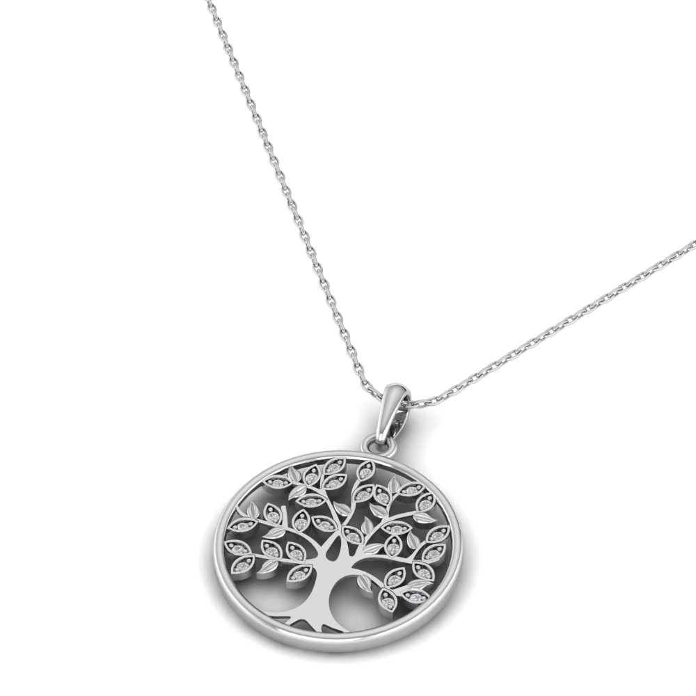 Pargold Solid Gold Tree of Life Radiance Pendant Necklace -Silver_Diamond_Diamond_Static_Silver