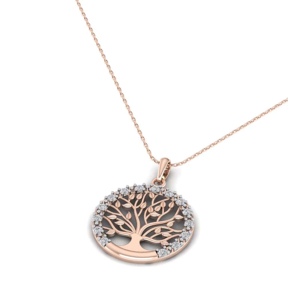 Pargold Solid Gold Tree of Life Golden Grace Pendant Necklace -Rose_Diamond_Diamond_Static_Rose