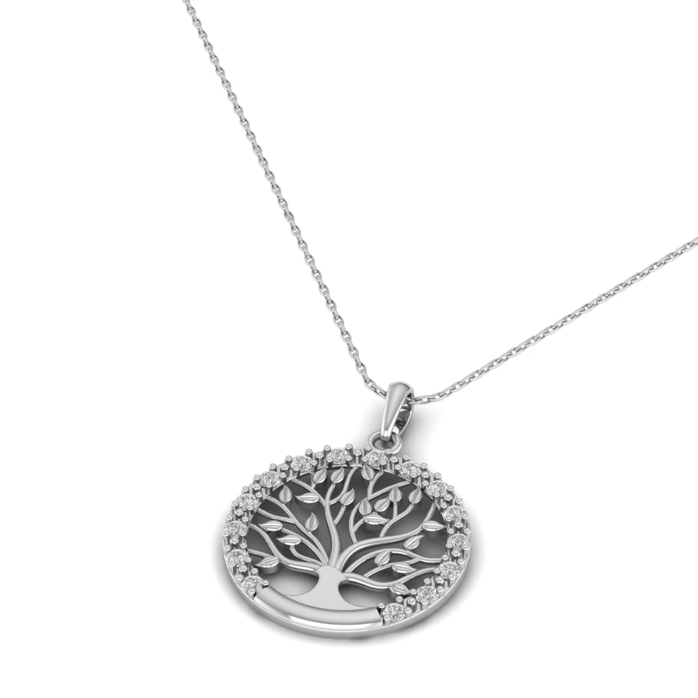 Pargold Solid Gold Tree of Life Golden Grace Pendant Necklace -Silver_Diamond_Diamond_Static_Silver