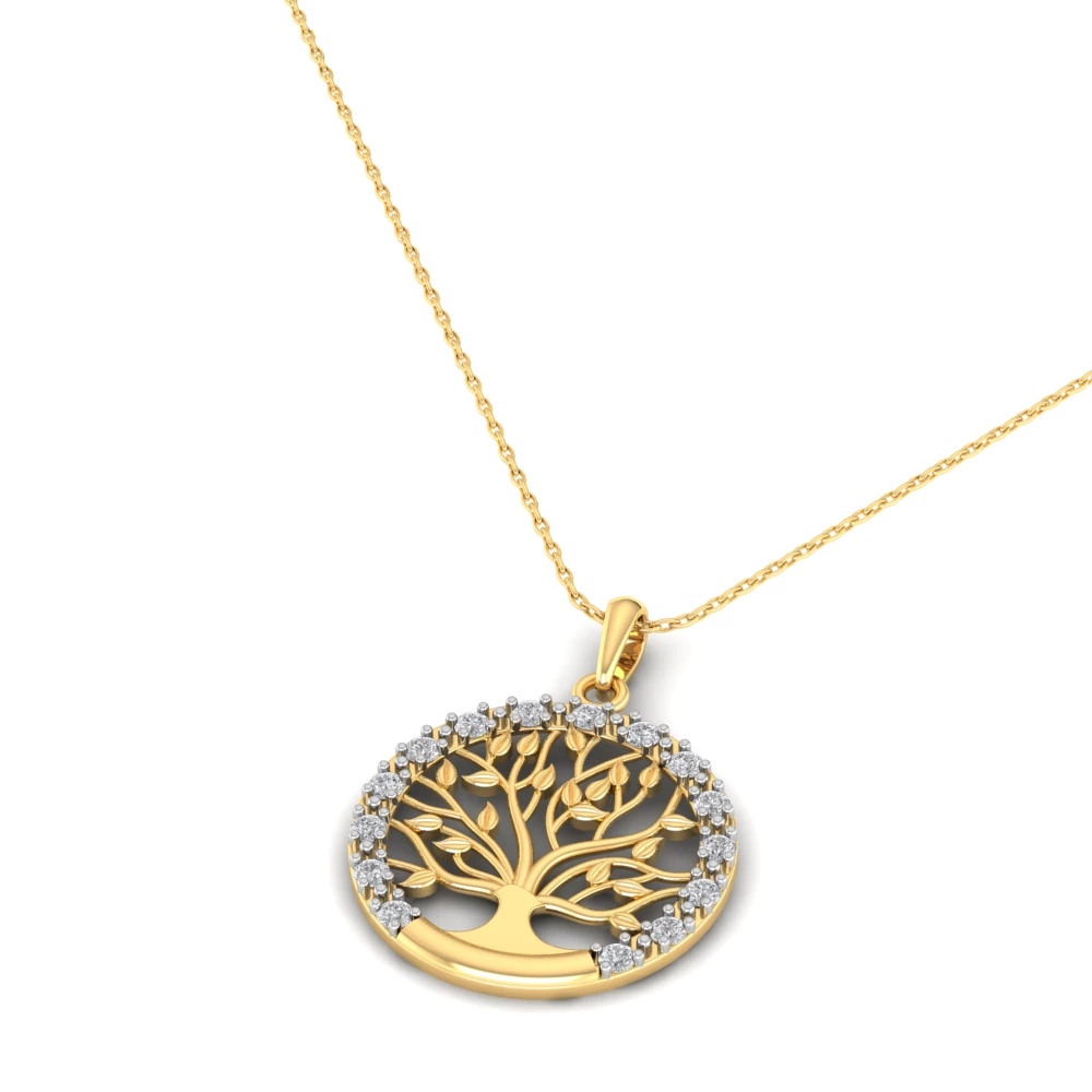 Pargold Solid Gold Tree of Life Golden Grace Pendant Necklace -Gold_Diamond_Diamond_Static_Gold