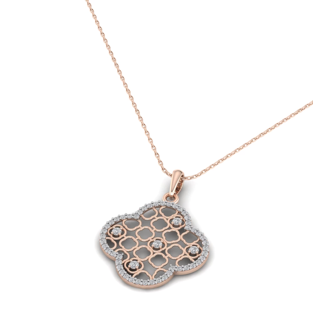 Pargold Solid Gold Charm of Fortune Clover Pendant Necklace -Rose_Diamond_Diamond_Static_Rose