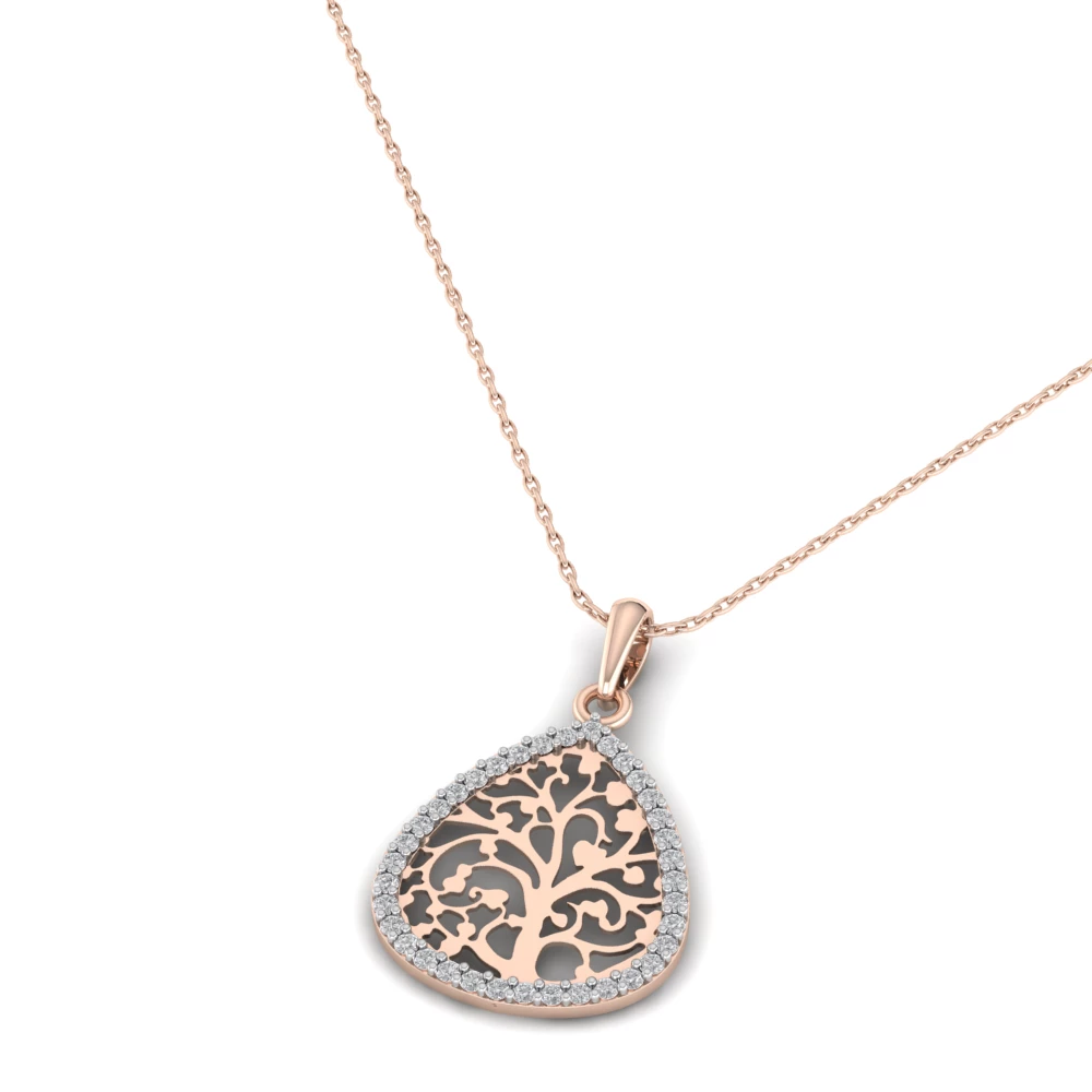 Pargold Solid Gold Tree of Life Filigree Pendant Necklace -Rose_Diamond_Diamond_Static_Rose