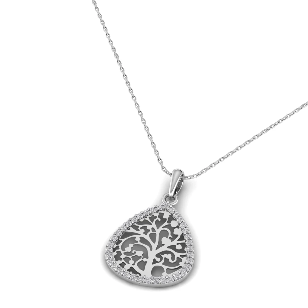 Pargold Solid Gold Tree of Life Filigree Pendant Necklace -Silver_Diamond_Diamond_Static_Silver