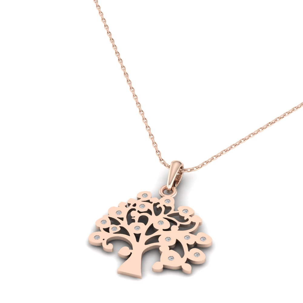 Pargold Solid Gold Tree of Life Spark Pendant Necklace -Rose_Diamond_Diamond_Static_Rose