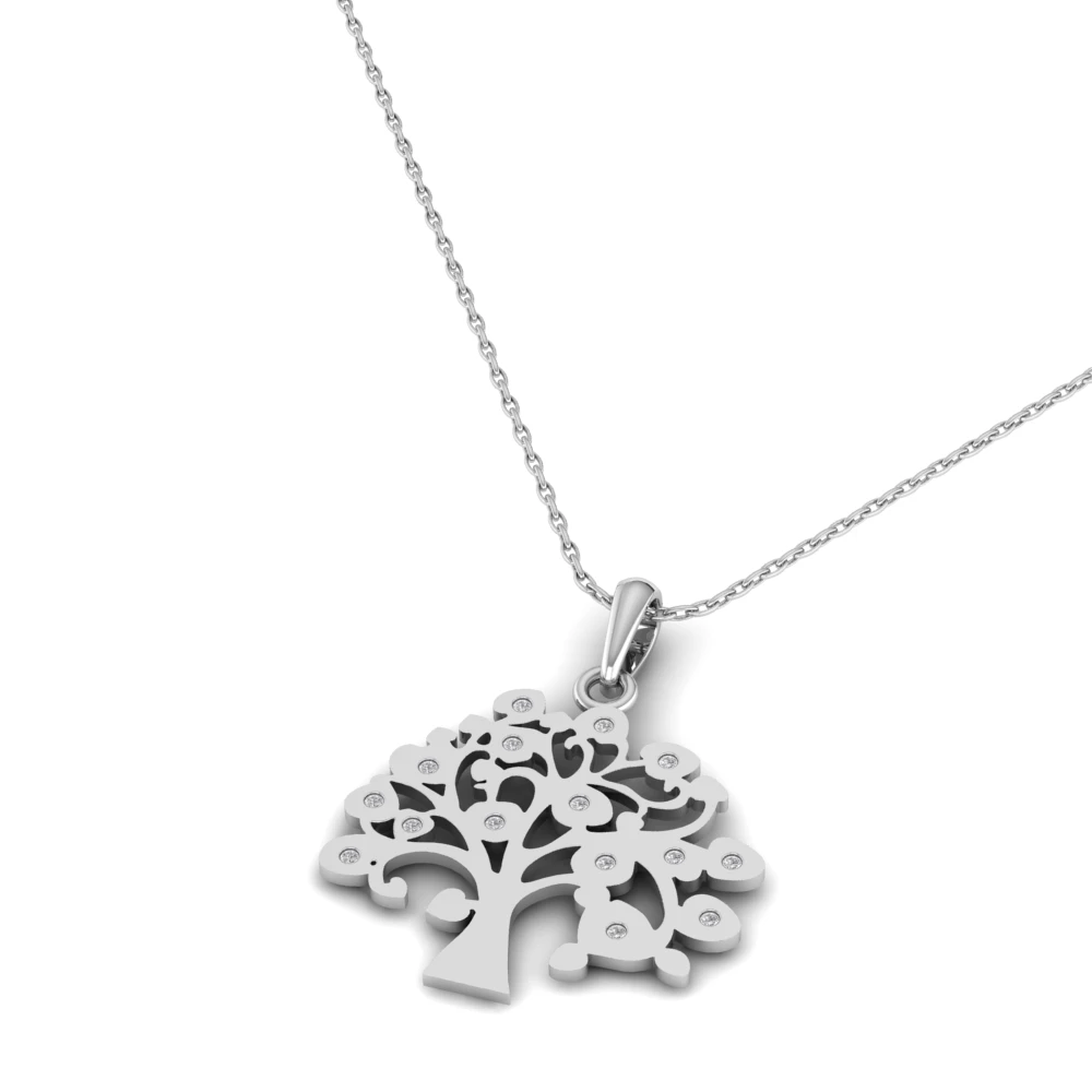 Pargold Solid Gold Tree of Life Spark Pendant Necklace -Silver_Diamond_Diamond_Static_Silver