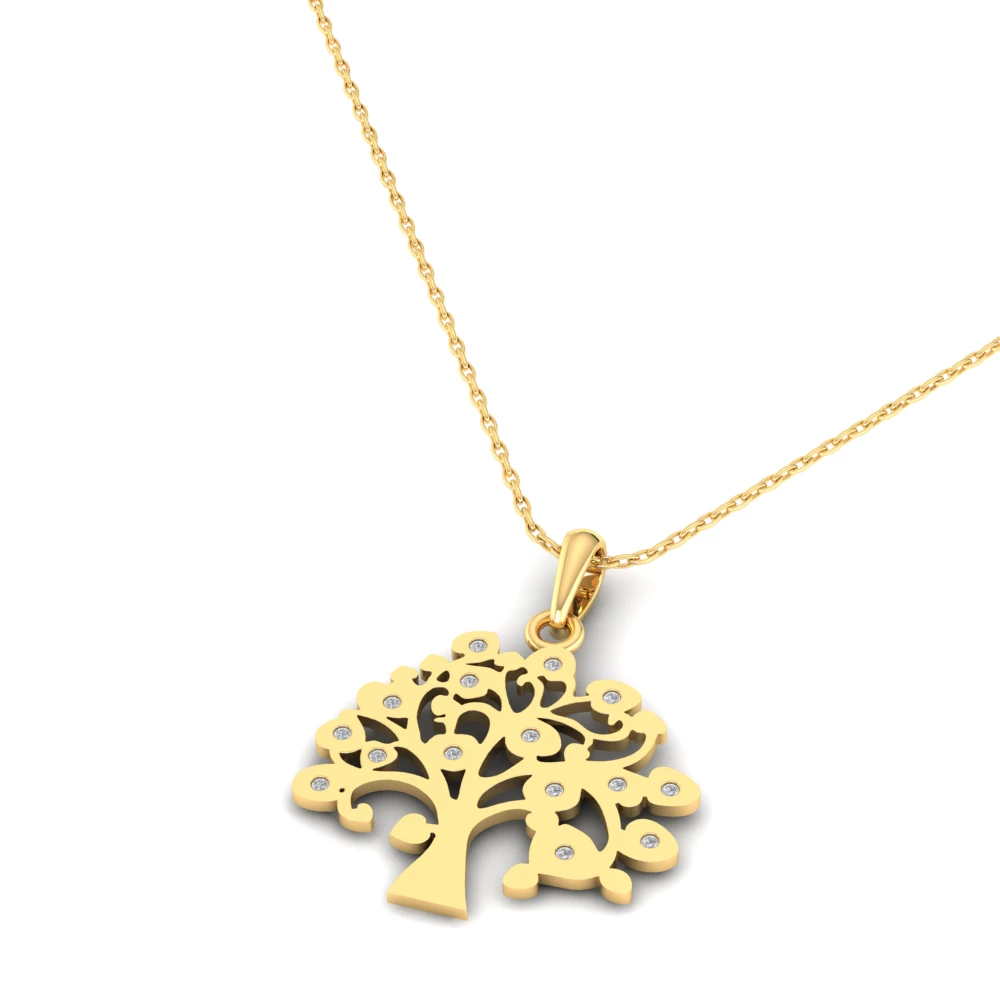 Pargold Solid Gold Tree of Life Spark Pendant Necklace -Gold_Diamond_Diamond_Static_Gold