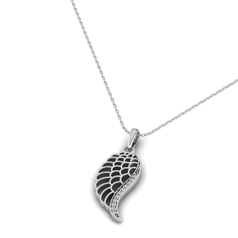 Pargold Solid Gold Seraphic Glimmer Feather Pendant Necklace -Silver_Diamond_Diamond_Static_Silver