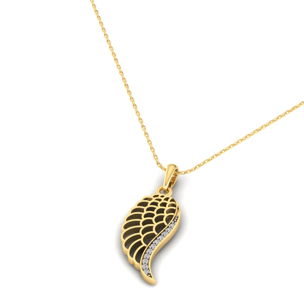 Pargold Solid Gold Seraphic Glimmer Feather Pendant Necklace -Gold_Diamond_Diamond_Static_Gold