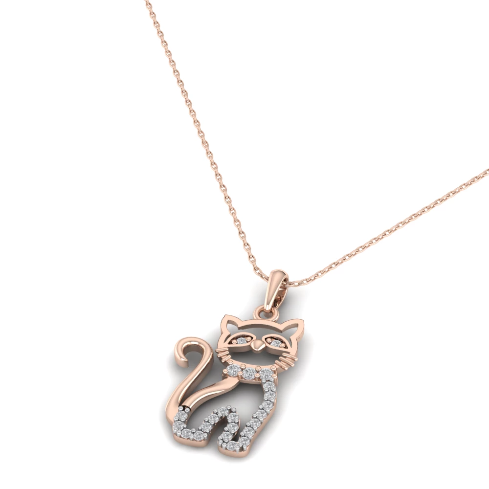 Pargold Solid Gold Crystal Purrfection Pendant Necklace -Rose_Diamond_Diamond_Static_Rose