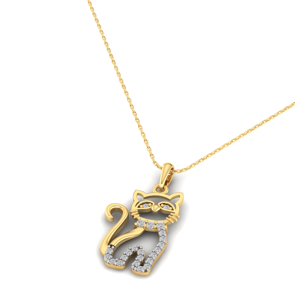 Pargold Solid Gold Crystal Purrfection Pendant Necklace -Gold_Diamond_Diamond_Static_Gold