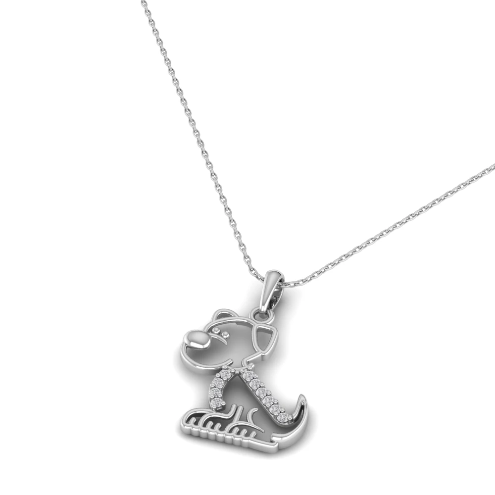 Pargold Solid Gold Canine Charm Pendant Necklace -Silver_Diamond_Diamond_Static_Silver