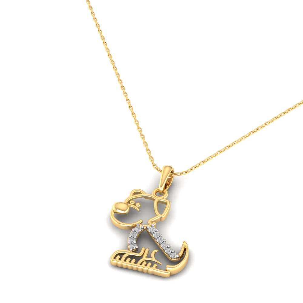 Pargold Solid Gold Canine Charm Pendant Necklace -Gold_Diamond_Diamond_Static_Gold