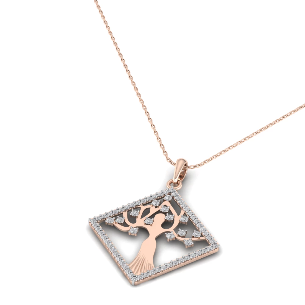 Pargold Solid Gold Geometric Tree of Life Pendant Necklace -Rose_Diamond_Diamond_Static_Rose