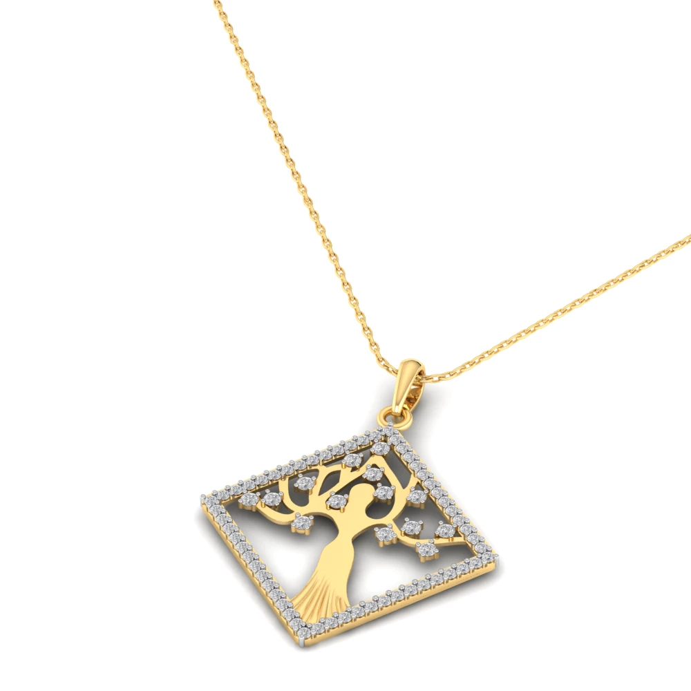 Pargold Solid Gold Geometric Tree of Life Pendant Necklace -Gold_Diamond_Diamond_Static_Gold