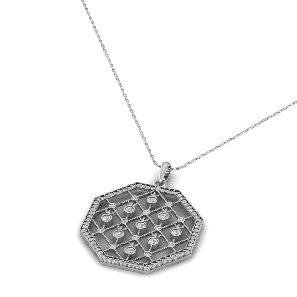 Pargold Solid Gold Harmony Hexa Pendant Necklace -Silver_Diamond_Diamond_Static_Silver