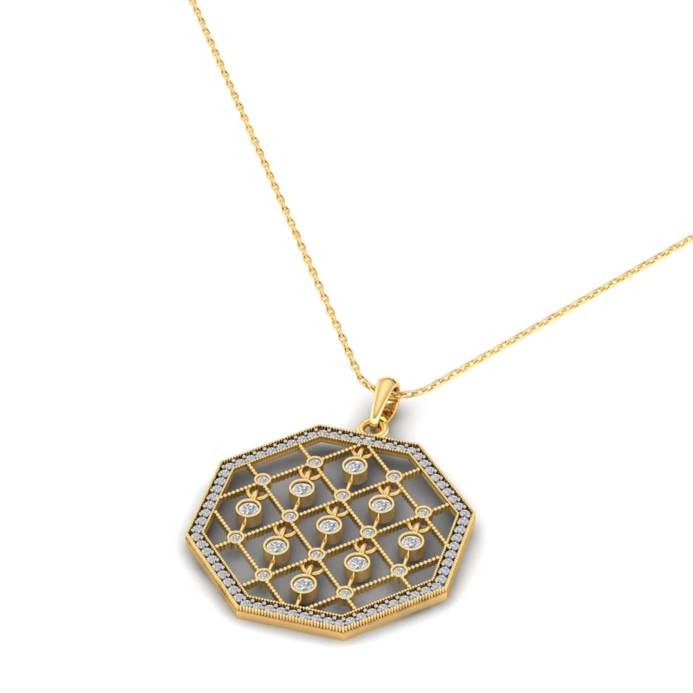 Pargold Solid Gold Harmony Hexa Pendant Necklace -Gold_Diamond_Diamond_Static_Gold