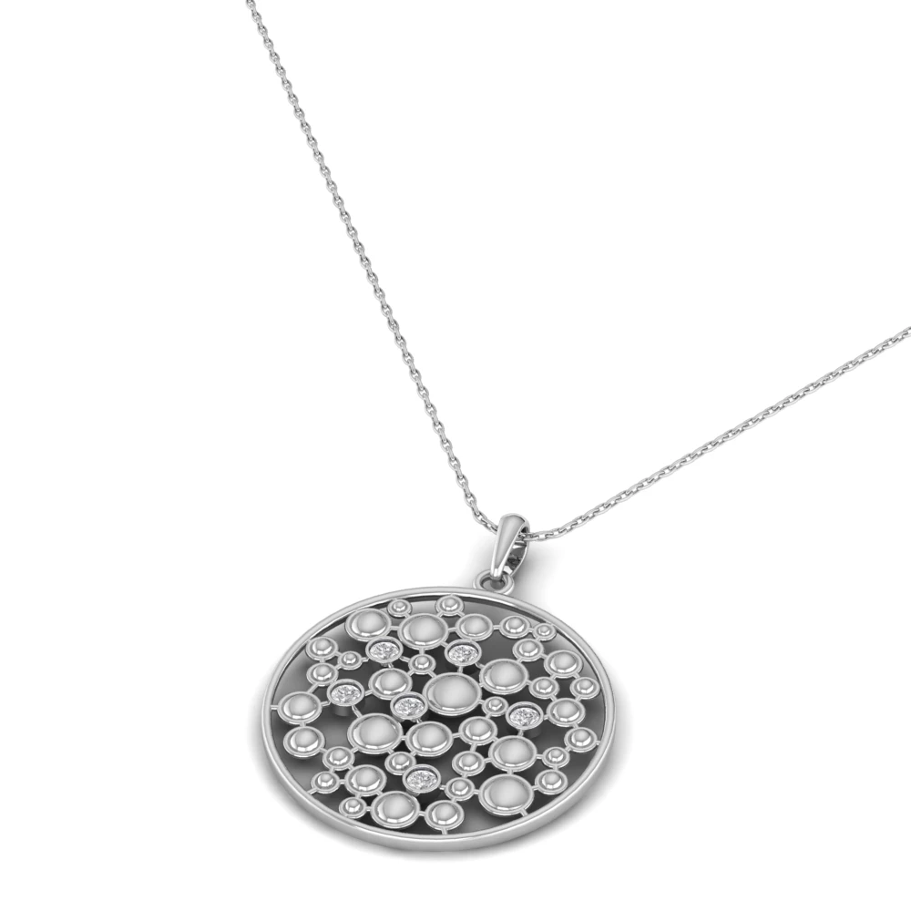 Pargold Solid Gold Bubbly Orb Pendant Necklace -Silver_Diamond_Diamond_Static_Silver