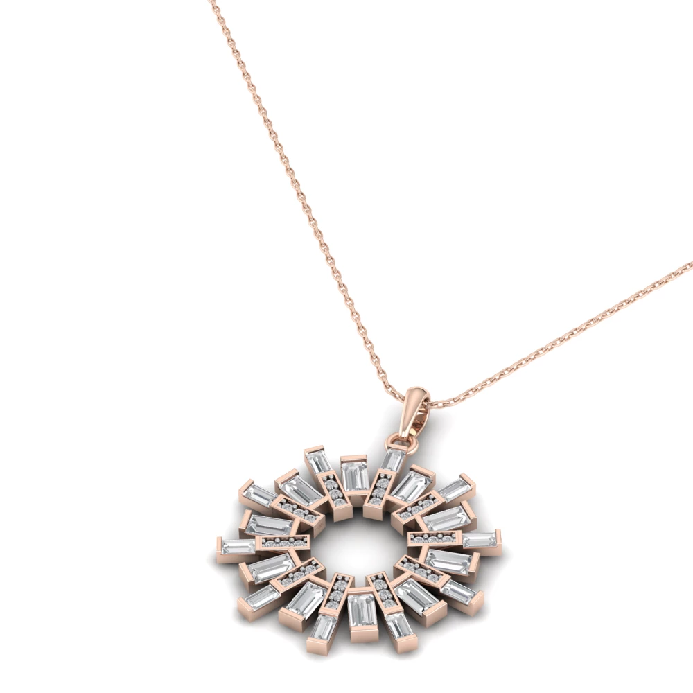 Pargold Solid Gold Solar Flare Baguette Pendant Necklace -Rose_Diamond_Diamond_Static_Rose