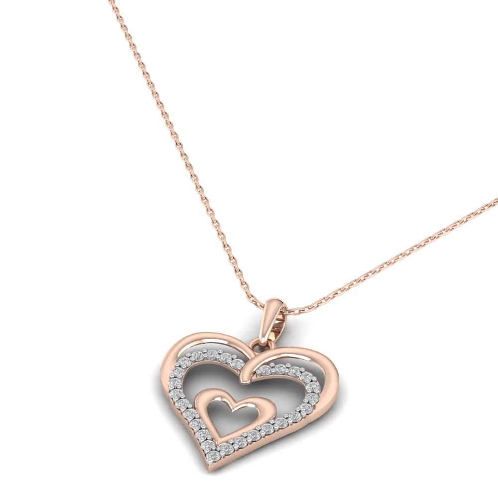 Pargold Solid Gold Nested Hearts Gleam Pendant -Rose_Diamond_Diamond_Static_Rose