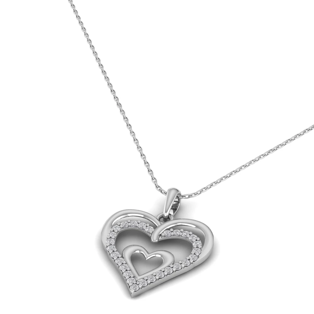 Pargold Solid Gold Nested Hearts Gleam Pendant -Silver_Diamond_Diamond_Static_Silver