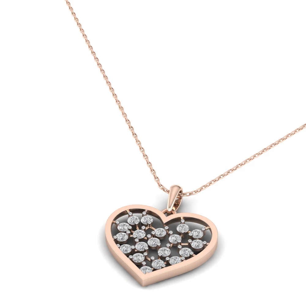 Pargold Solid Gold Crystalline Lattice Heart Pendant Necklace -Rose_Diamond_Diamond_Static_Rose