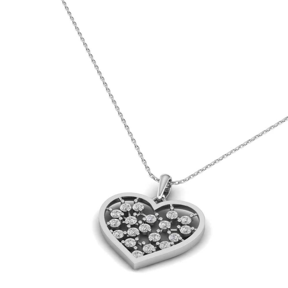 Pargold Solid Gold Crystalline Lattice Heart Pendant Necklace -Silver_Diamond_Diamond_Static_Silver