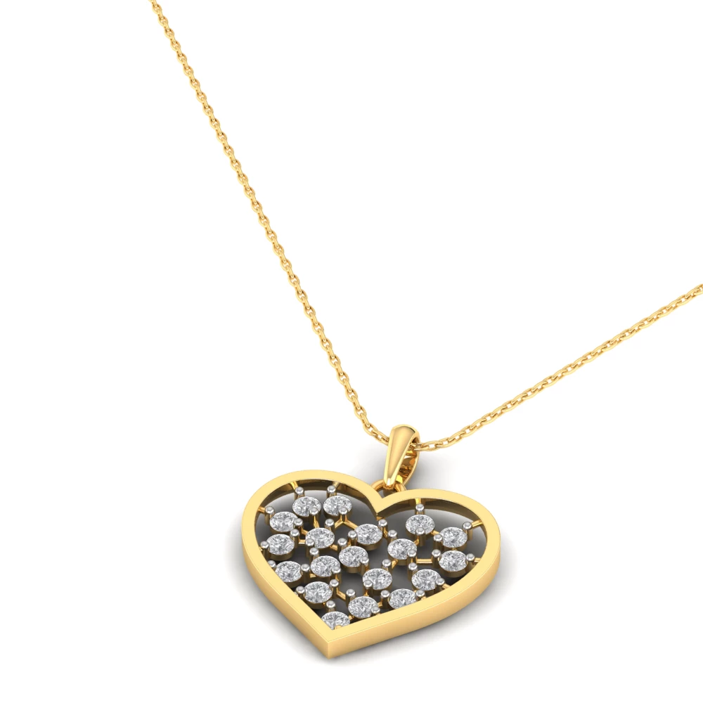 Pargold Solid Gold Crystalline Lattice Heart Pendant Necklace -Gold_Diamond_Diamond_Static_Gold