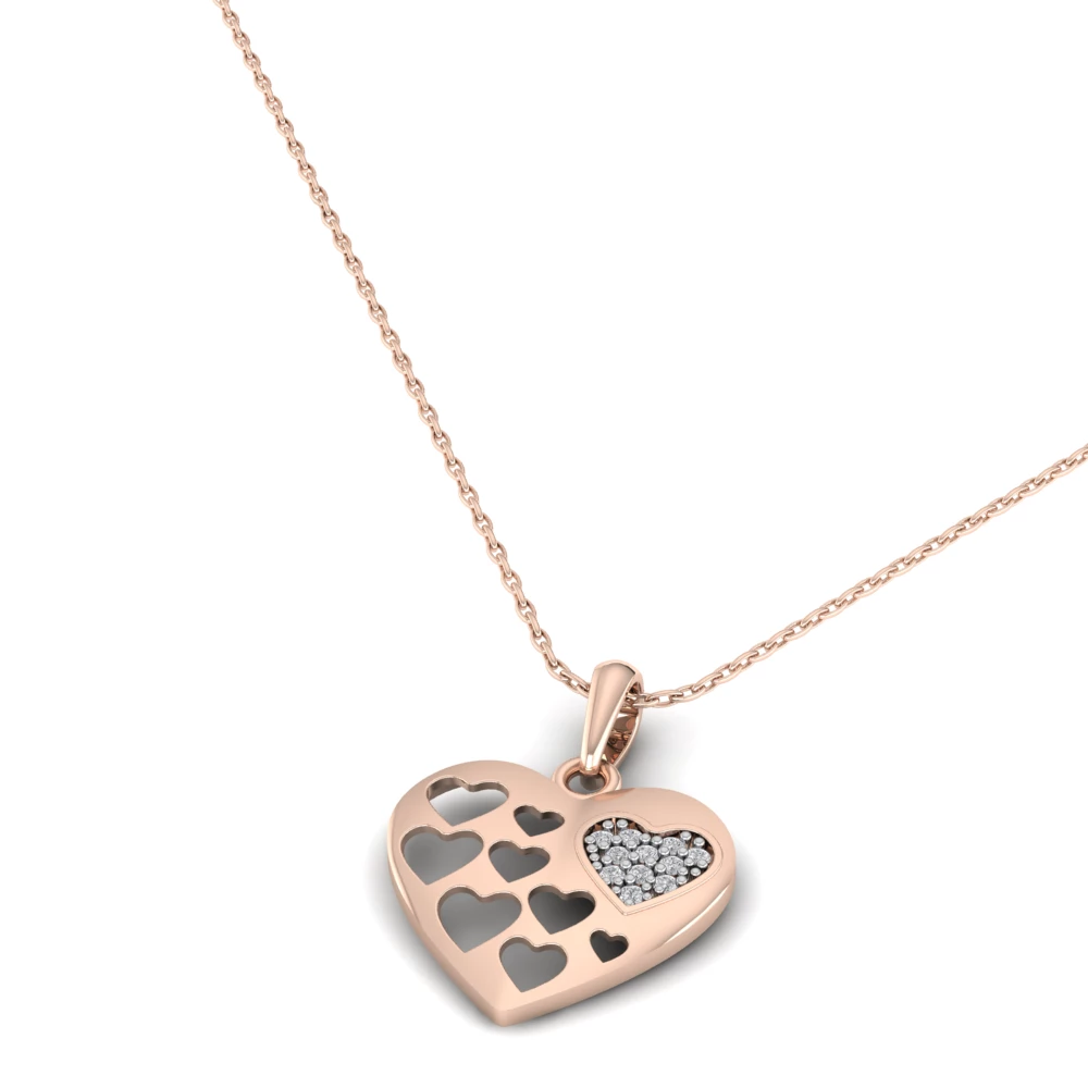 Pargold Solid Gold Mosaic Heart Pendant Necklace -Rose_Diamond_Diamond_Static_Rose