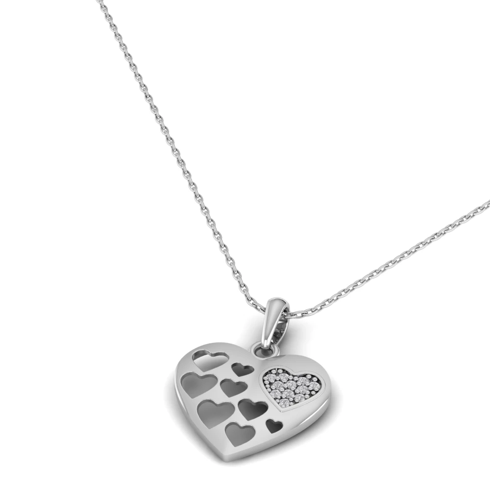 Pargold Solid Gold Mosaic Heart Pendant Necklace -Silver_Diamond_Diamond_Static_Silver