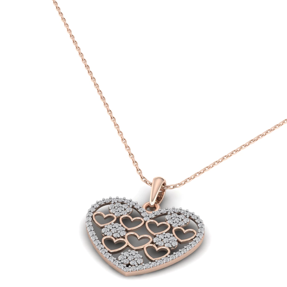 Pargold Solid Gold Embraced Hearts Glitter Pendant Necklace -Rose_Diamond_Diamond_Static_Rose