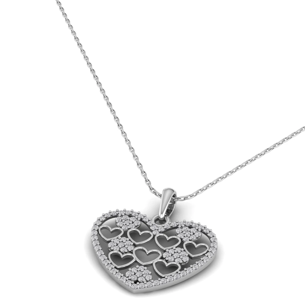 Pargold Solid Gold Embraced Hearts Glitter Pendant Necklace -Silver_Diamond_Diamond_Static_Silver