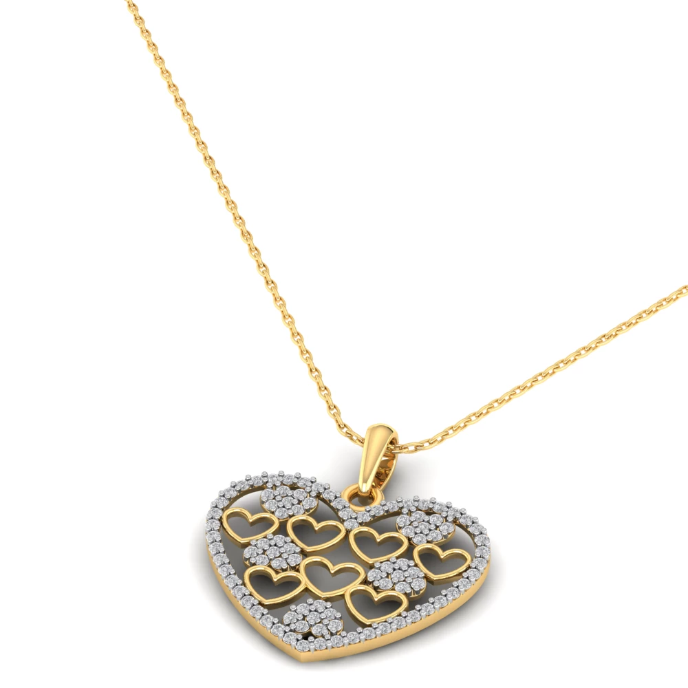 Pargold Solid Gold Embraced Hearts Glitter Pendant Necklace -Gold_Diamond_Diamond_Static_Gold