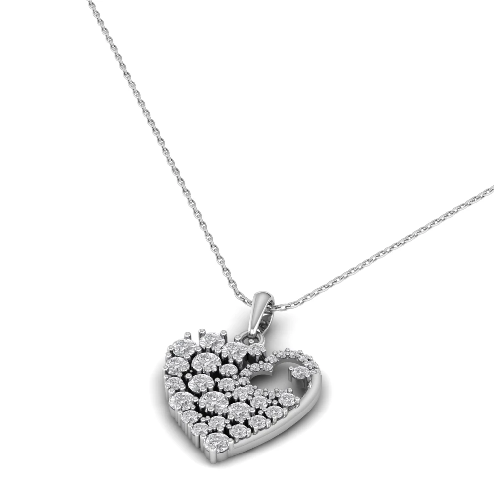 Pargold Solid Gold Constellation Heart Pendant Necklace -Silver_Diamond_Diamond_Static_Silver