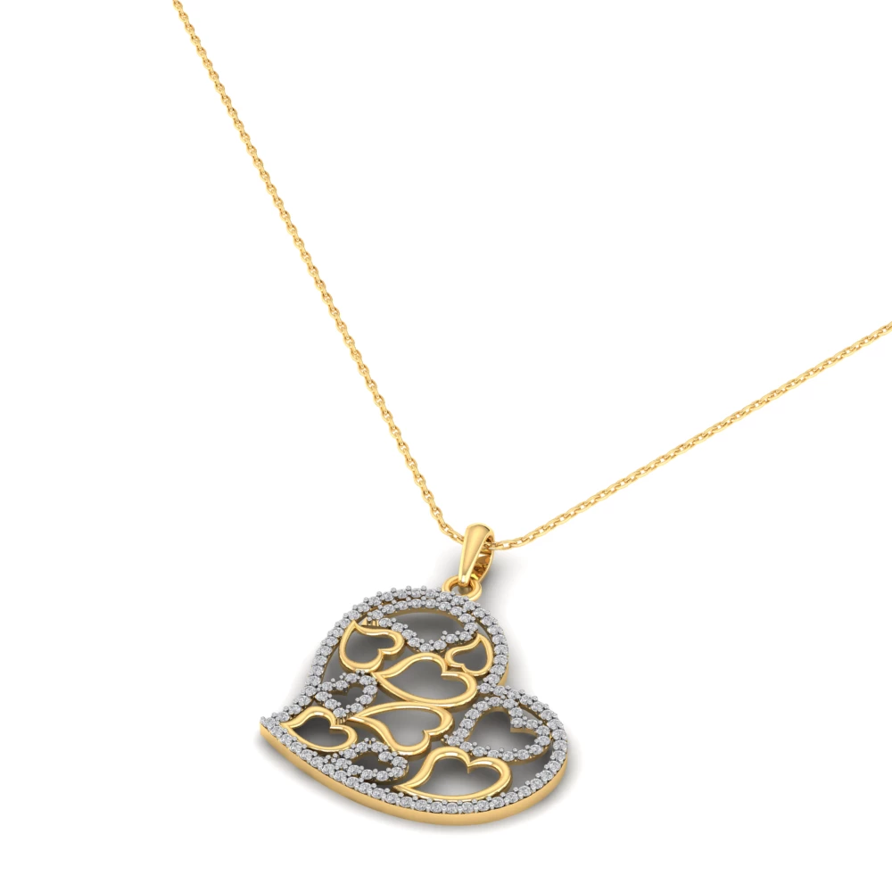 Pargold Solid Gold Cascading Love Halo Pendant Necklace -Gold_Diamond_Diamond_Static_Gold