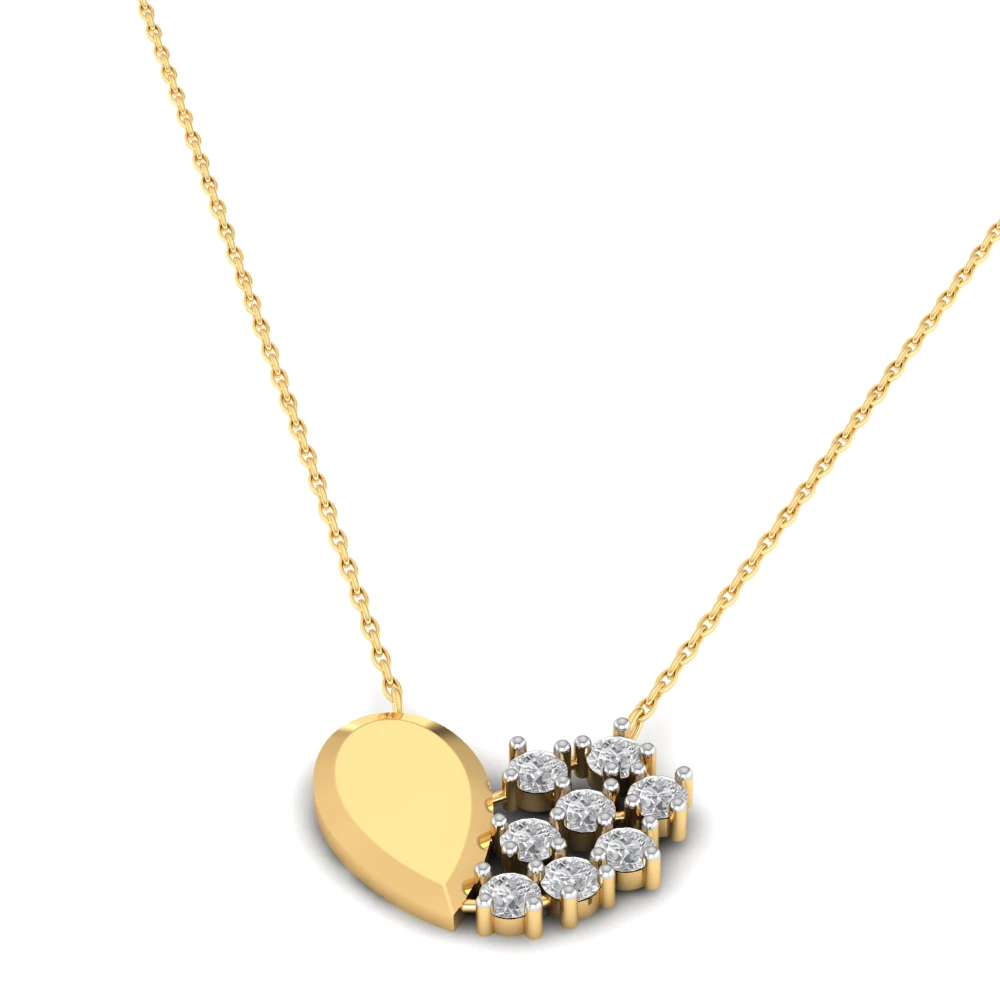 Pargold Solid Gold Modern Mosaic Heart Pendant Necklace -Gold_Diamond_Diamond_Static_Gold