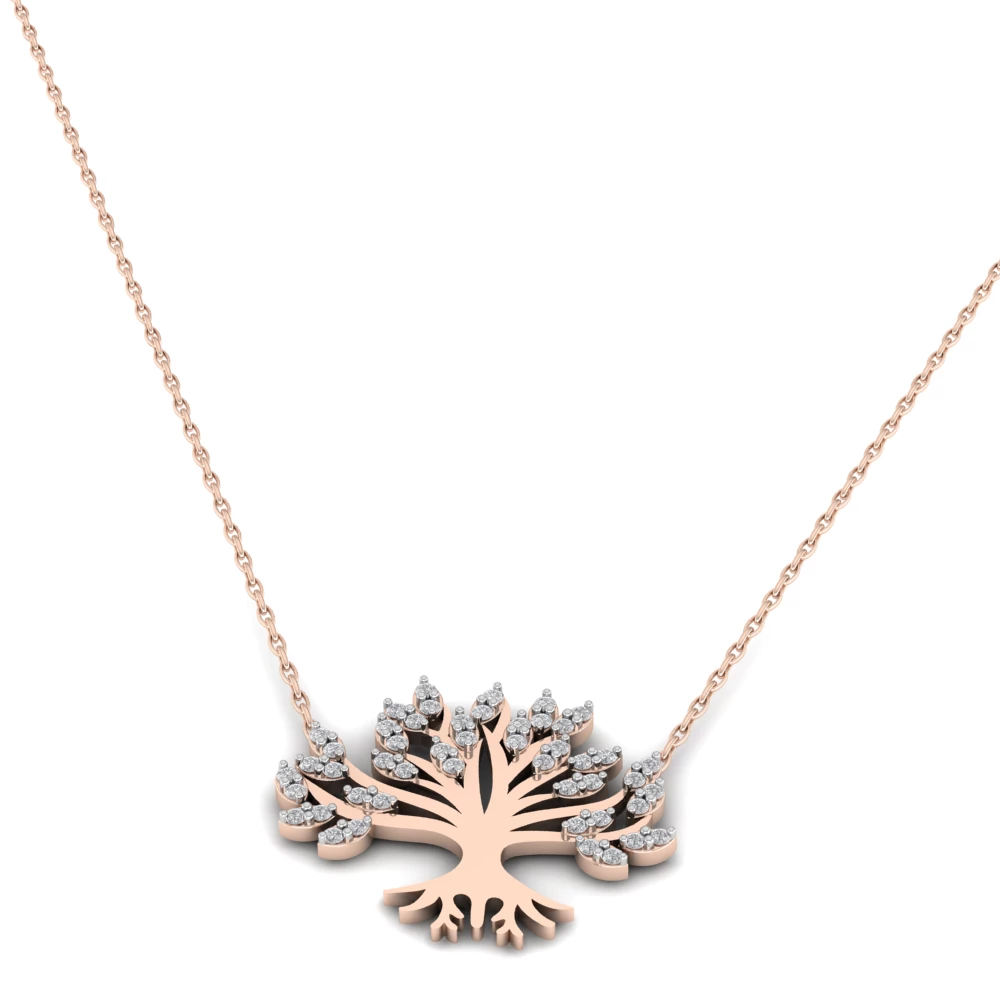 Pargold Solid Gold Glittering Tree of Life Pendant Necklace -Rose_Diamond_Diamond_Static_Rose