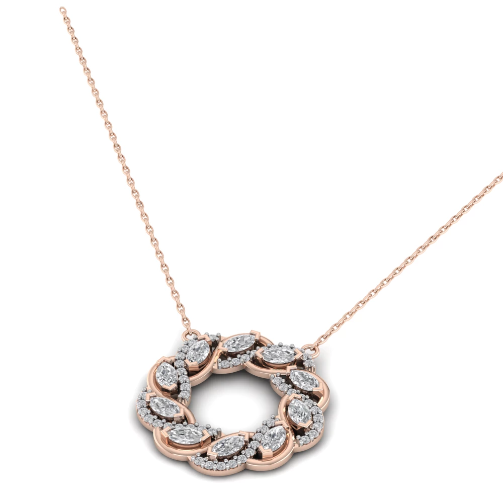 Pargold Solid Gold Entwined Elegance Circle Pendant Necklace -Rose_Diamond_Diamond_Static_Rose