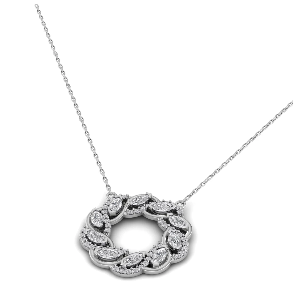 Pargold Solid Gold Entwined Elegance Circle Pendant Necklace -Silver_Diamond_Diamond_Static_Silver