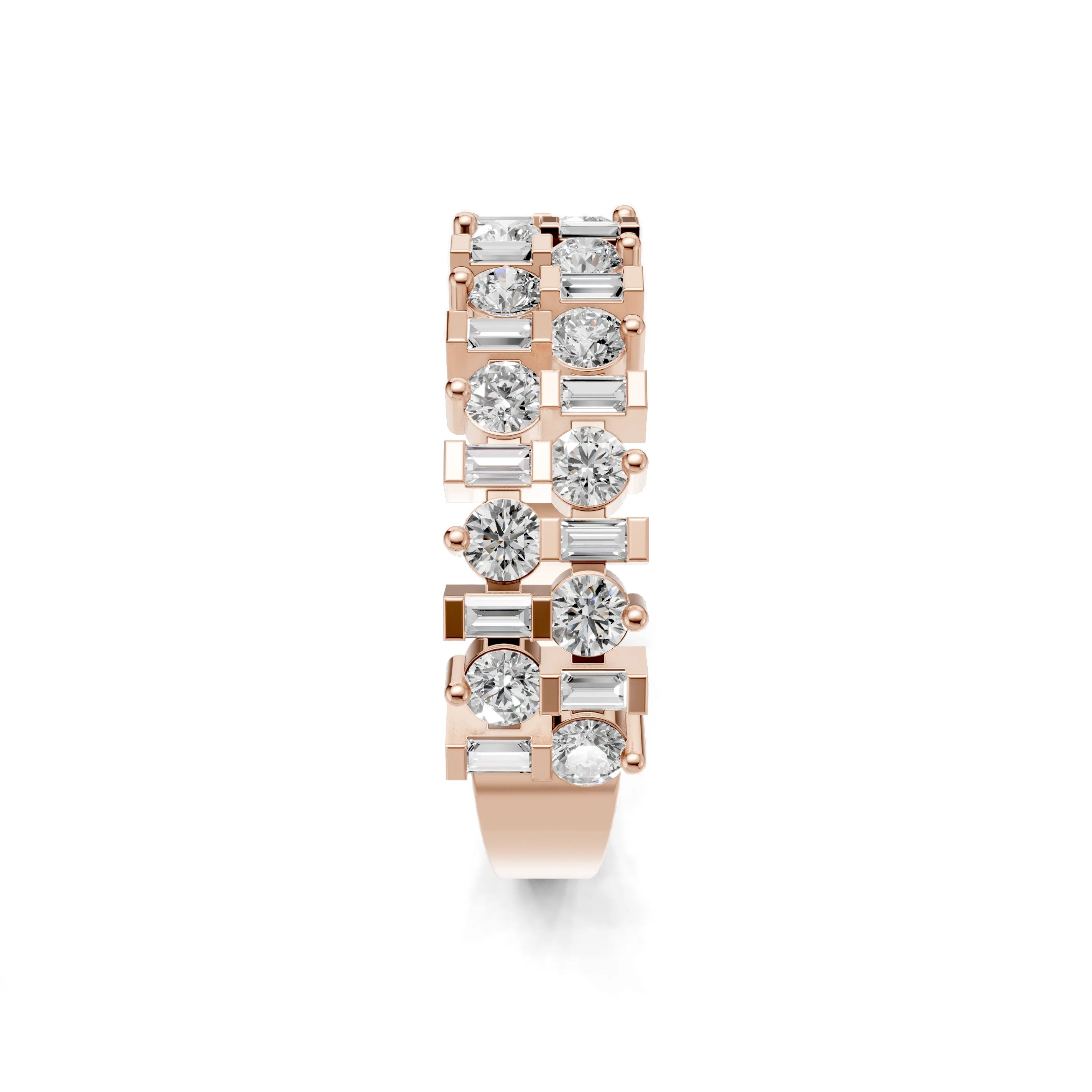 Pargold Solid Gold Geometric Baguette & Round Eternity Ring -Rose_Diamond_Diamond_Static_Rose