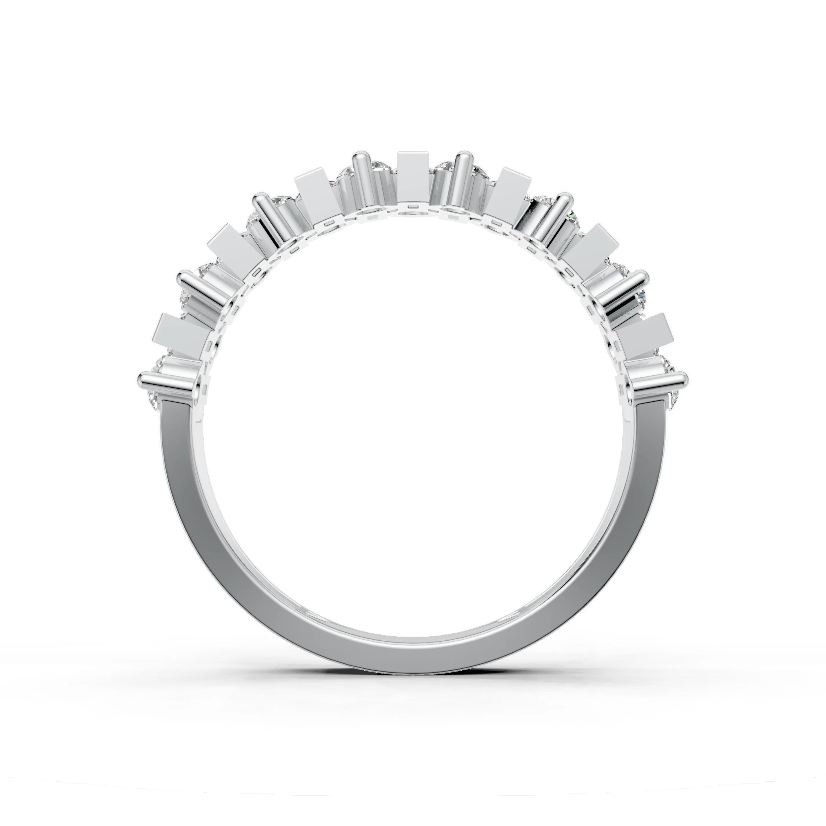 Pargold Solid Gold Geometric Baguette & Round Eternity Ring -Silver_Diamond_Diamond_Static_Silver