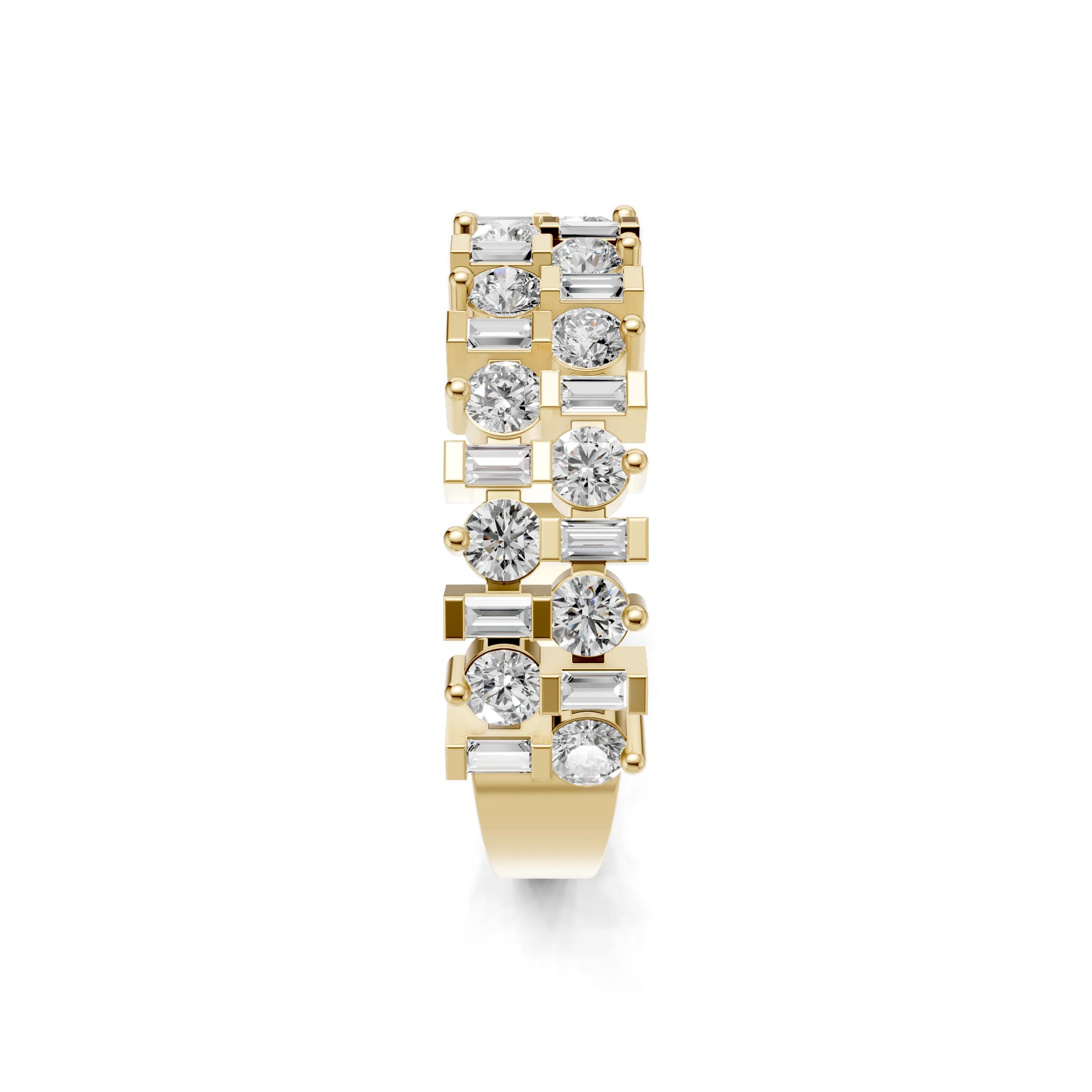 Pargold Solid Gold Geometric Baguette & Round Eternity Ring -Gold_Diamond_Diamond_Static_Gold