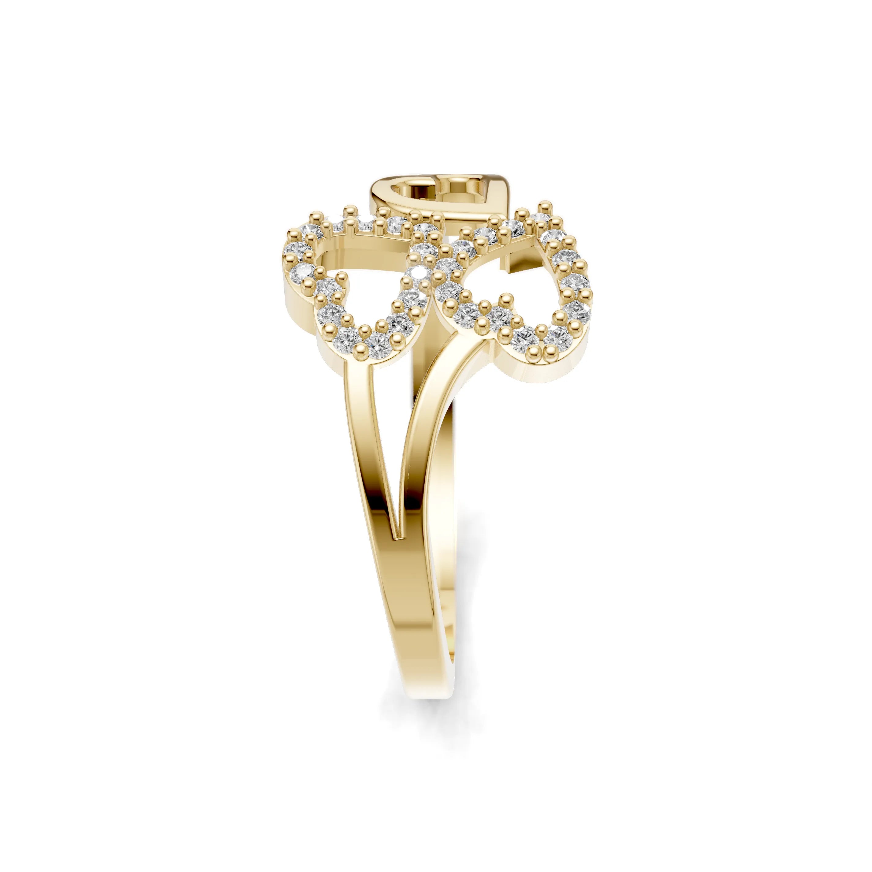 Pargold Solid Gold Triple Heart-Shaped Gemstone Ring -Gold_Diamond_Diamond_Static_Gold