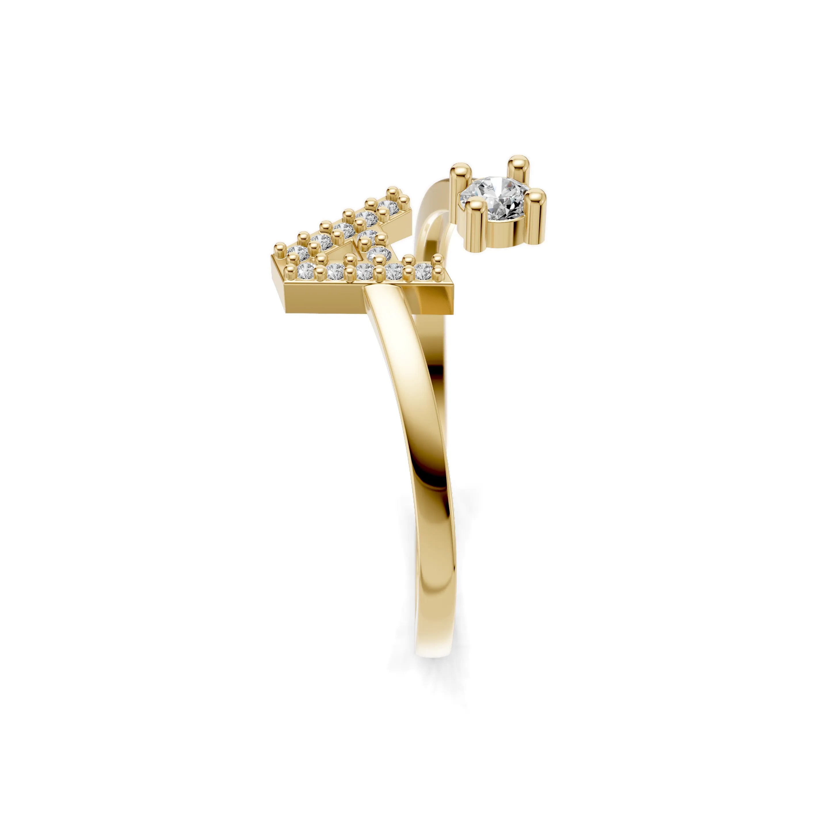 Pargold Solid Gold Serene Initial "A" Gold Ring -Gold_Diamond_Diamond_Static_Gold