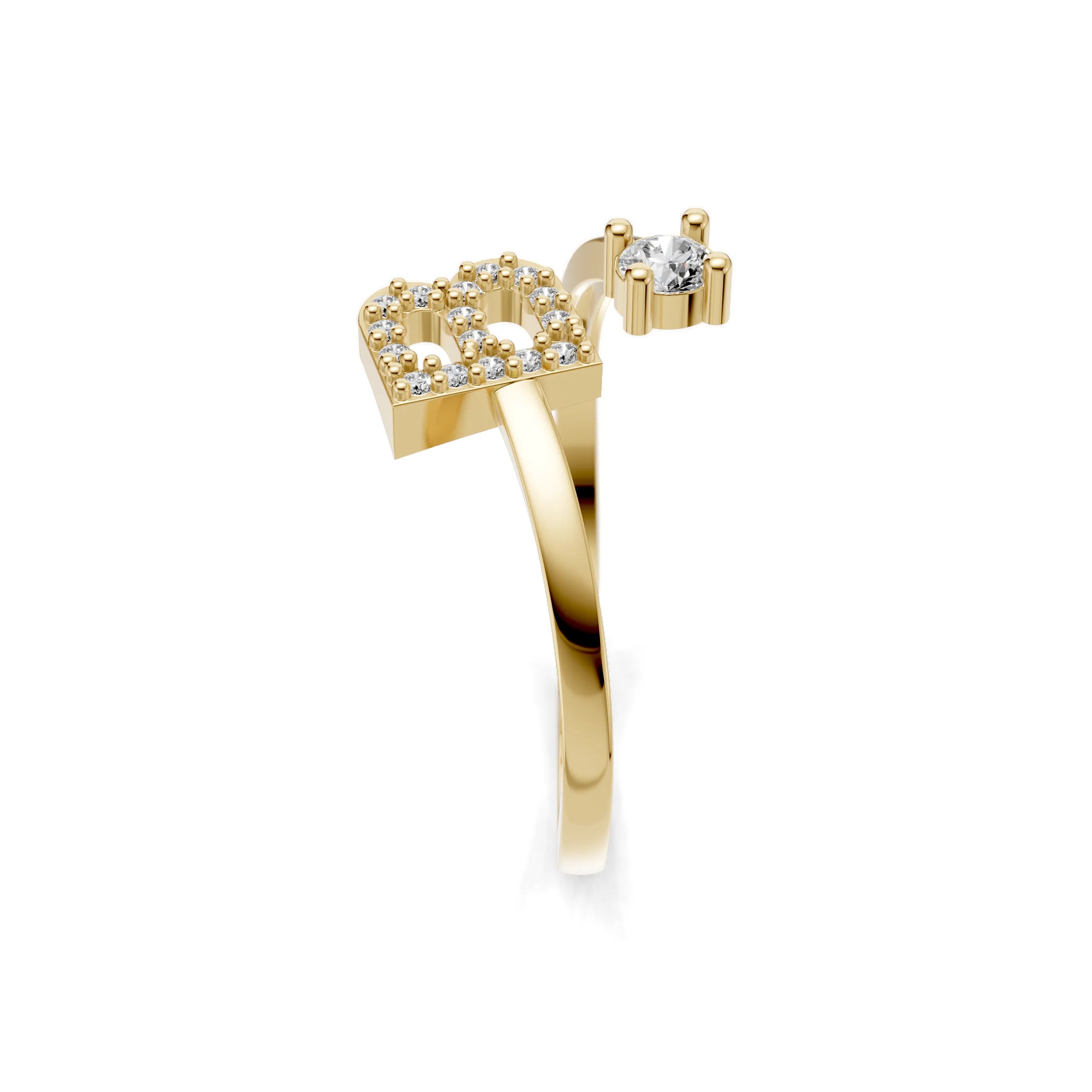 Pargold Solid Gold Regal Initial "B" Gold Ring -Gold_Diamond_Diamond_Static_Gold