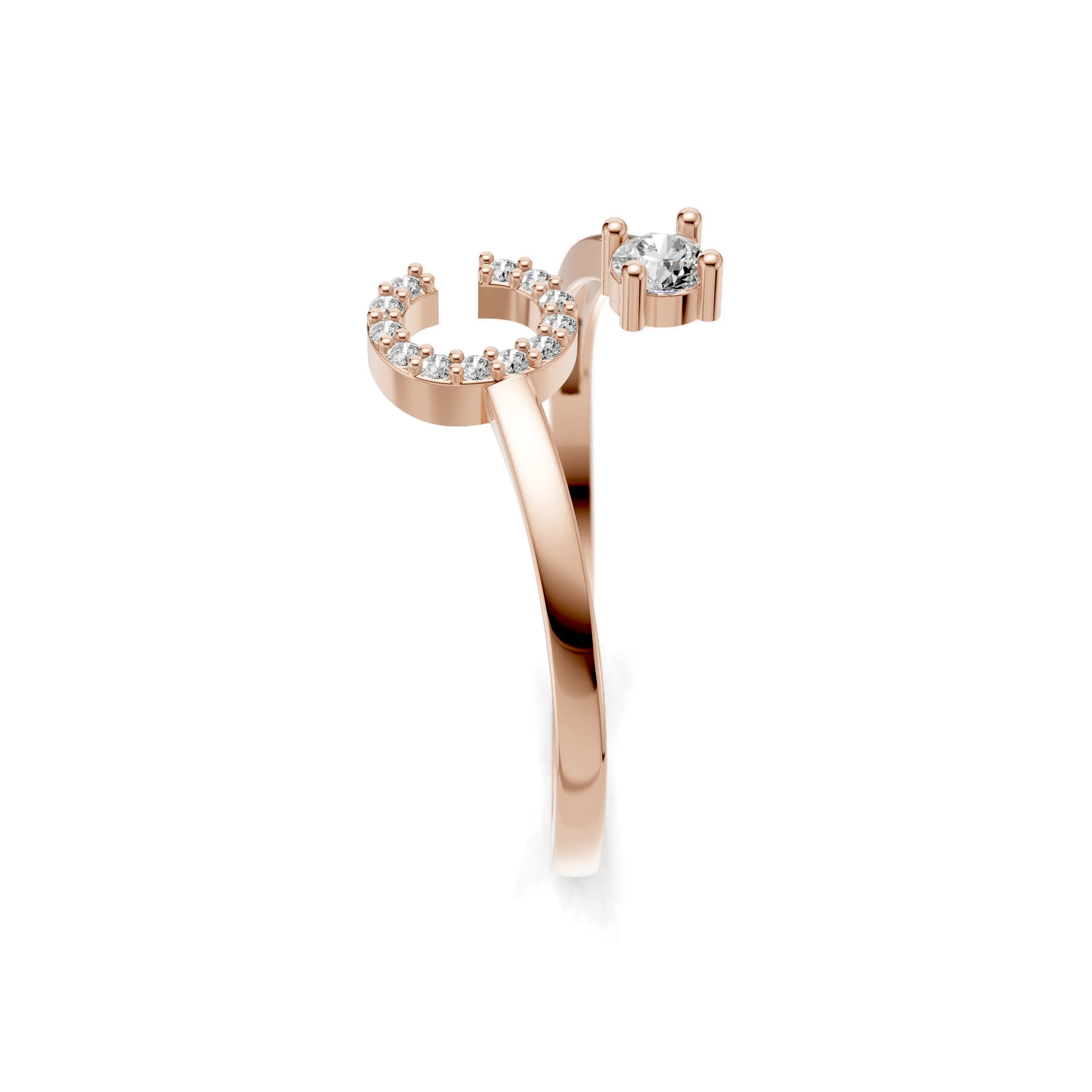 Pargold Solid Gold Chic Initial "C" Gold Ring -Rose_Diamond_Diamond_Static_Rose