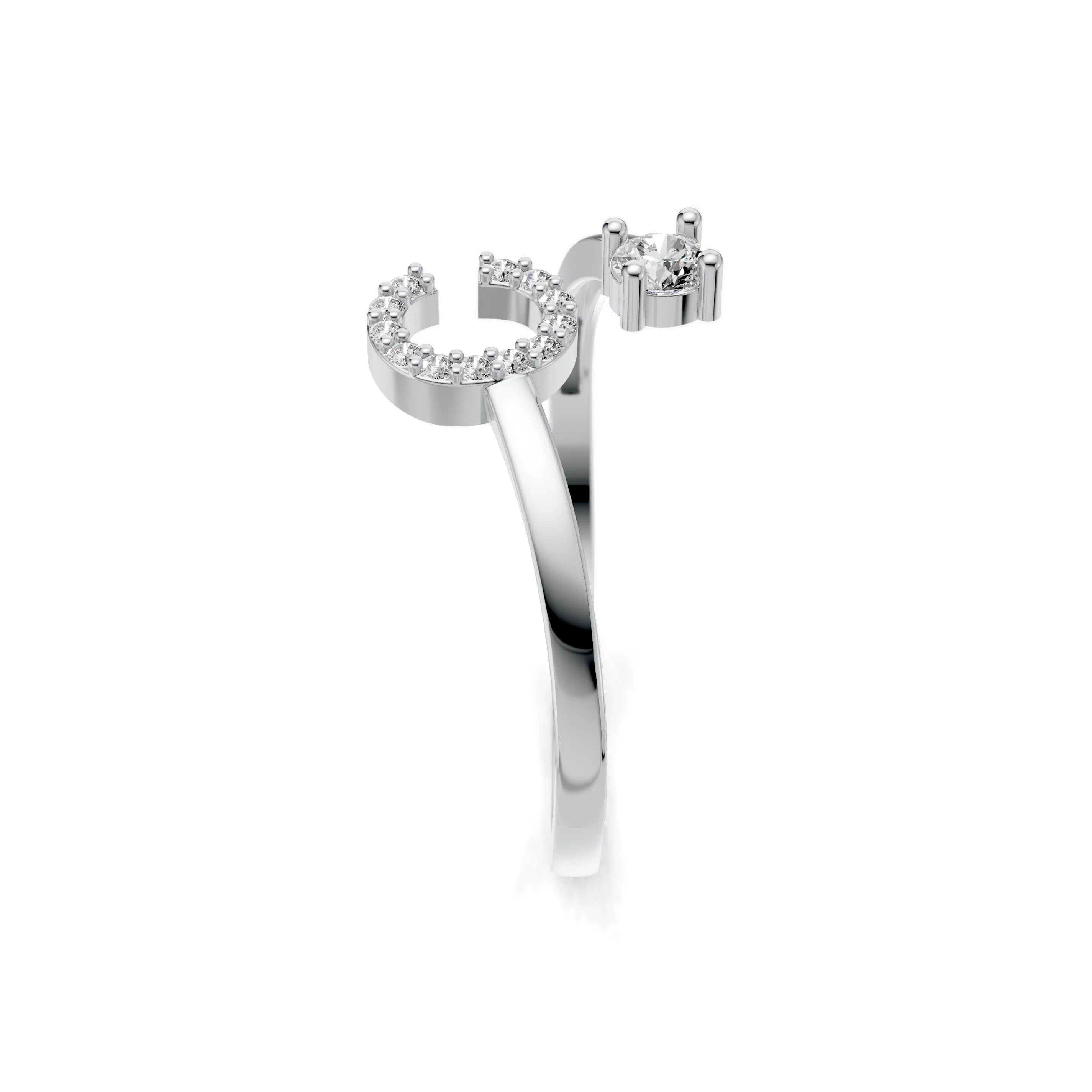 Pargold Solid Gold Chic Initial "C" Gold Ring -Silver_Diamond_Diamond_Static_Silver